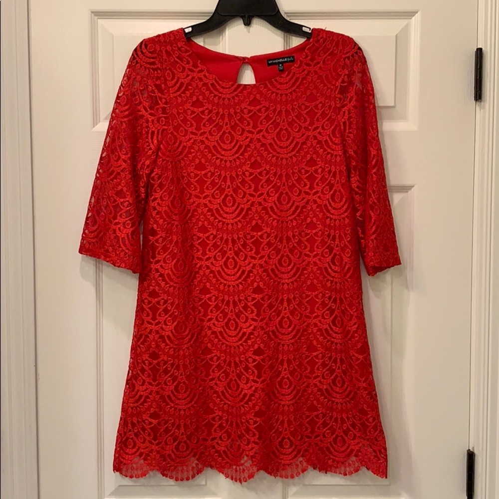 Girls Lacy Red Shift Dress Size 16